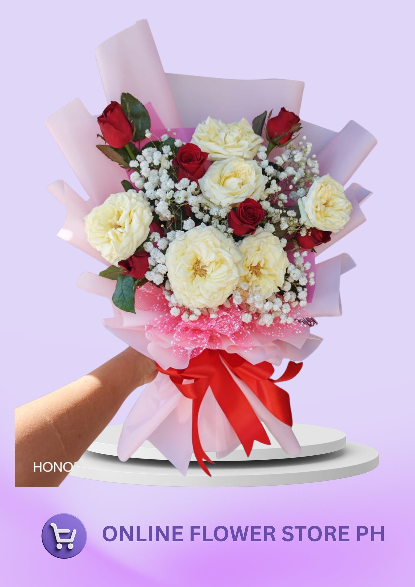 M- 1 dozen Elegant White and Red Roses