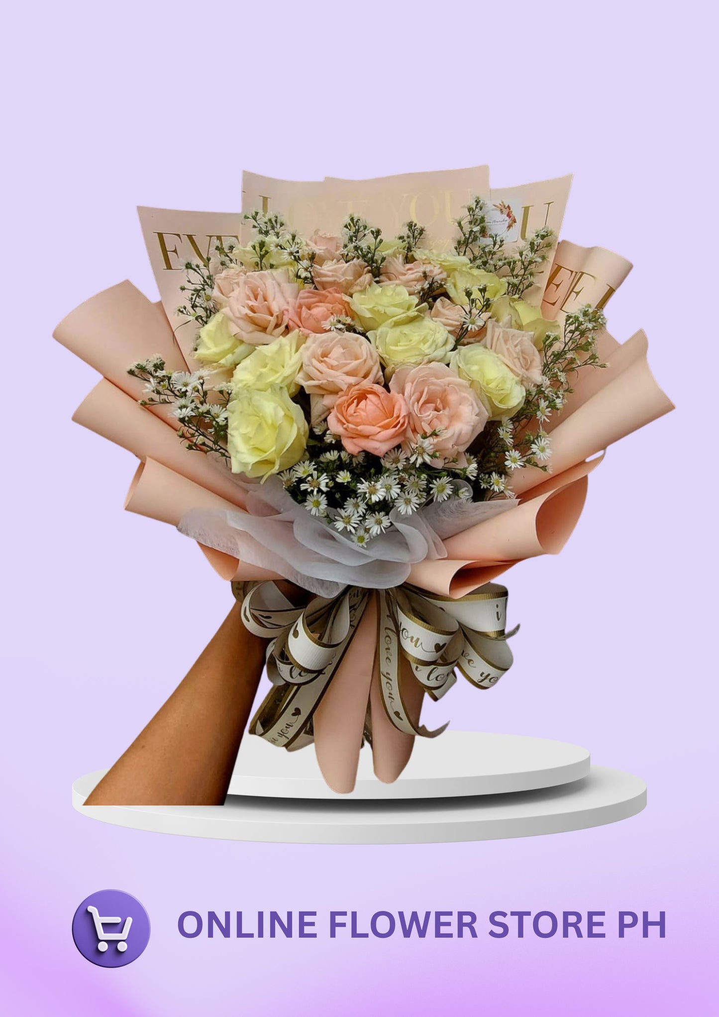 BU-“Sunset Glow: Peach & Yellow Roses Bouquet”