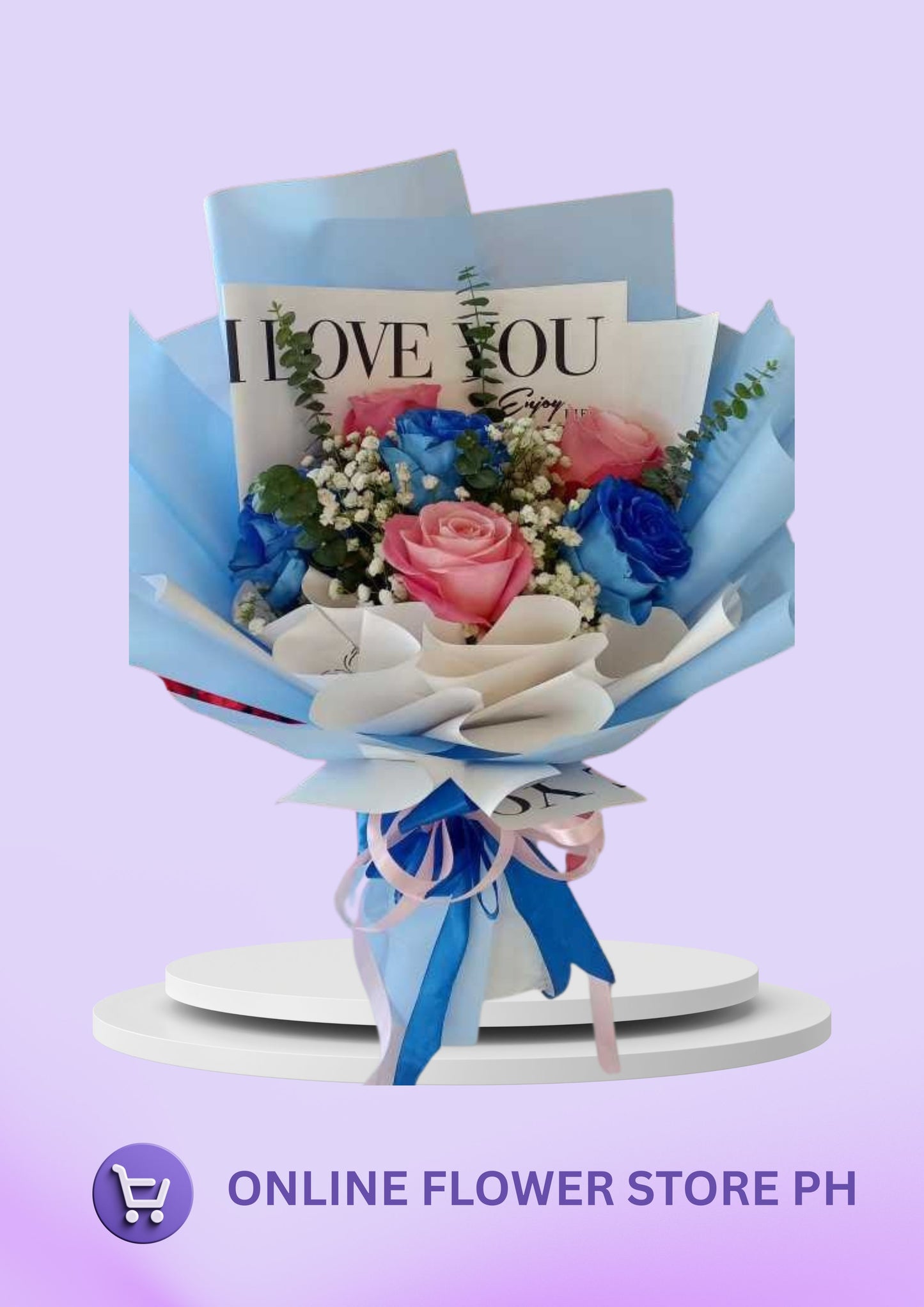 Z- 6 STEMS PINK & BLUE ROSES BOUQUET