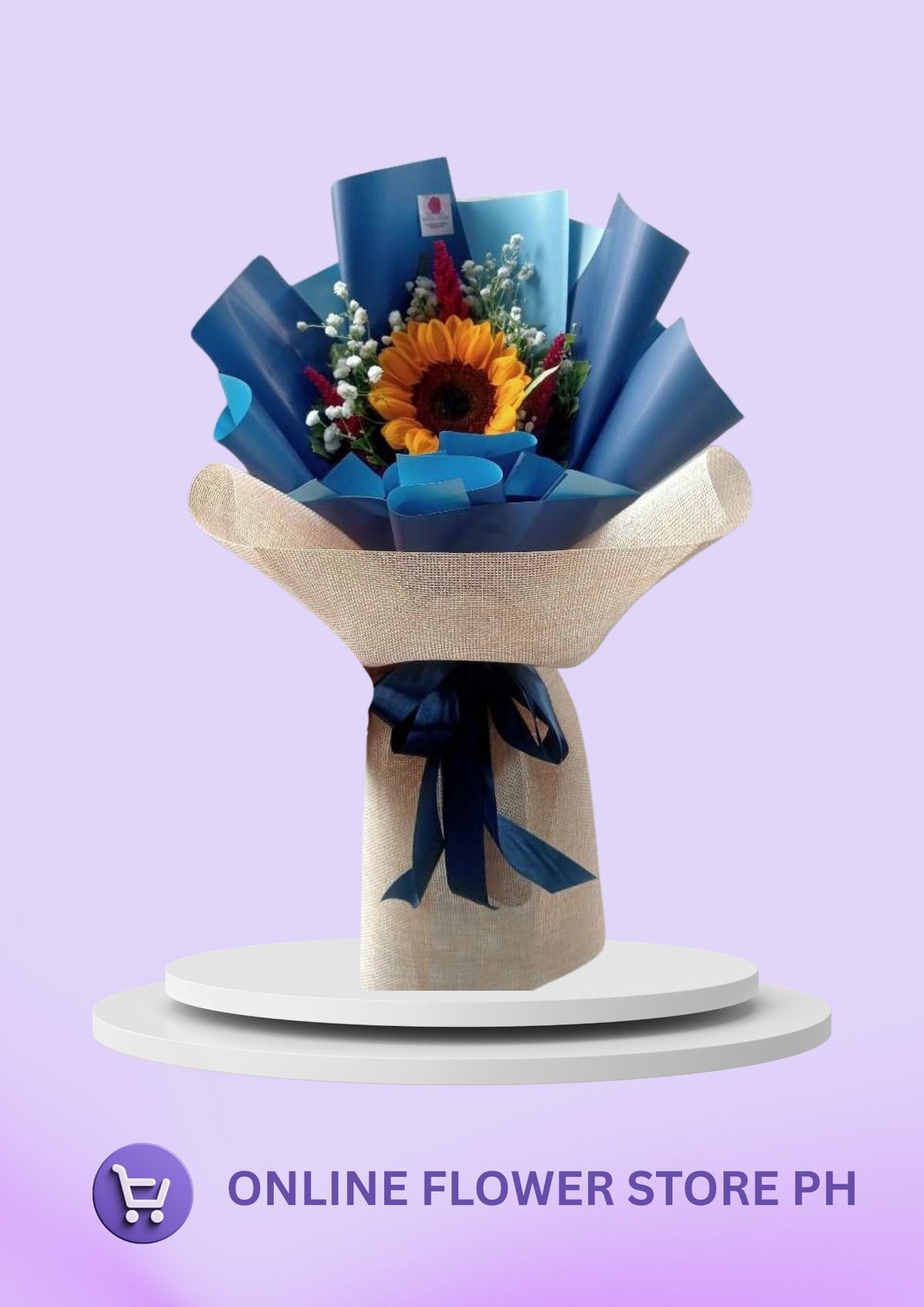 Single Sunflower in Blue Wrap