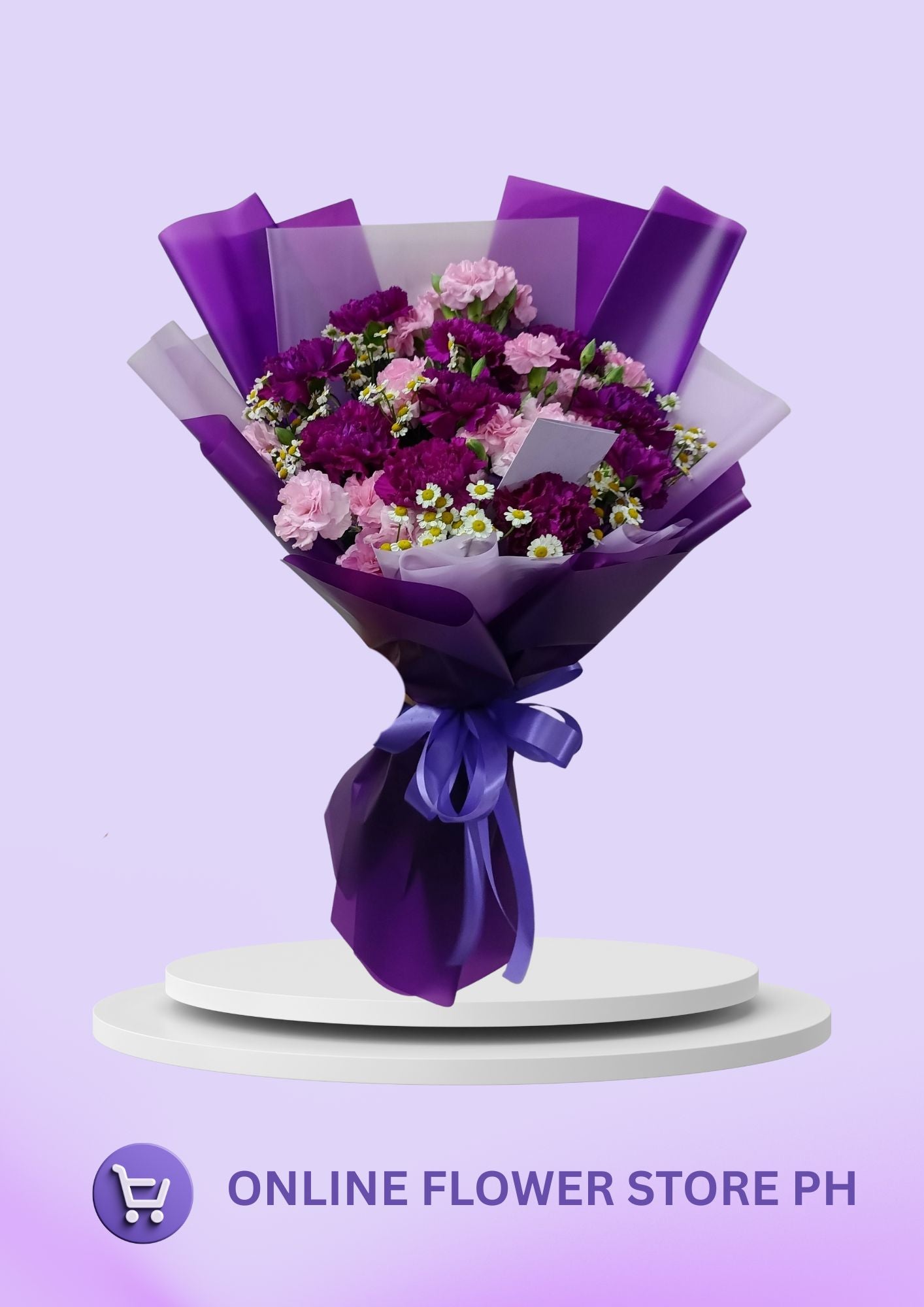 Soft Grace – Light Pink & Violet Carnation Bouquet