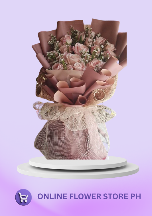 Blushing Grace – 24 Roses in Burlap