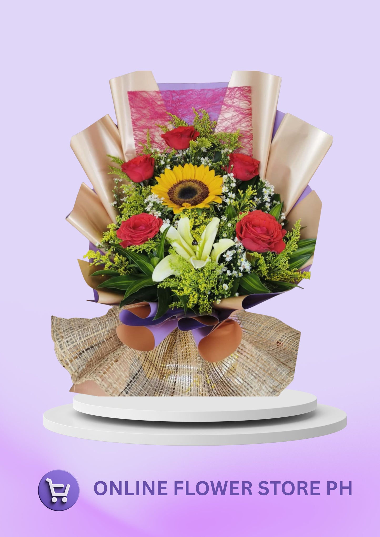 B- 5 Stem Lovely Red Roses and 1 Sunflower
