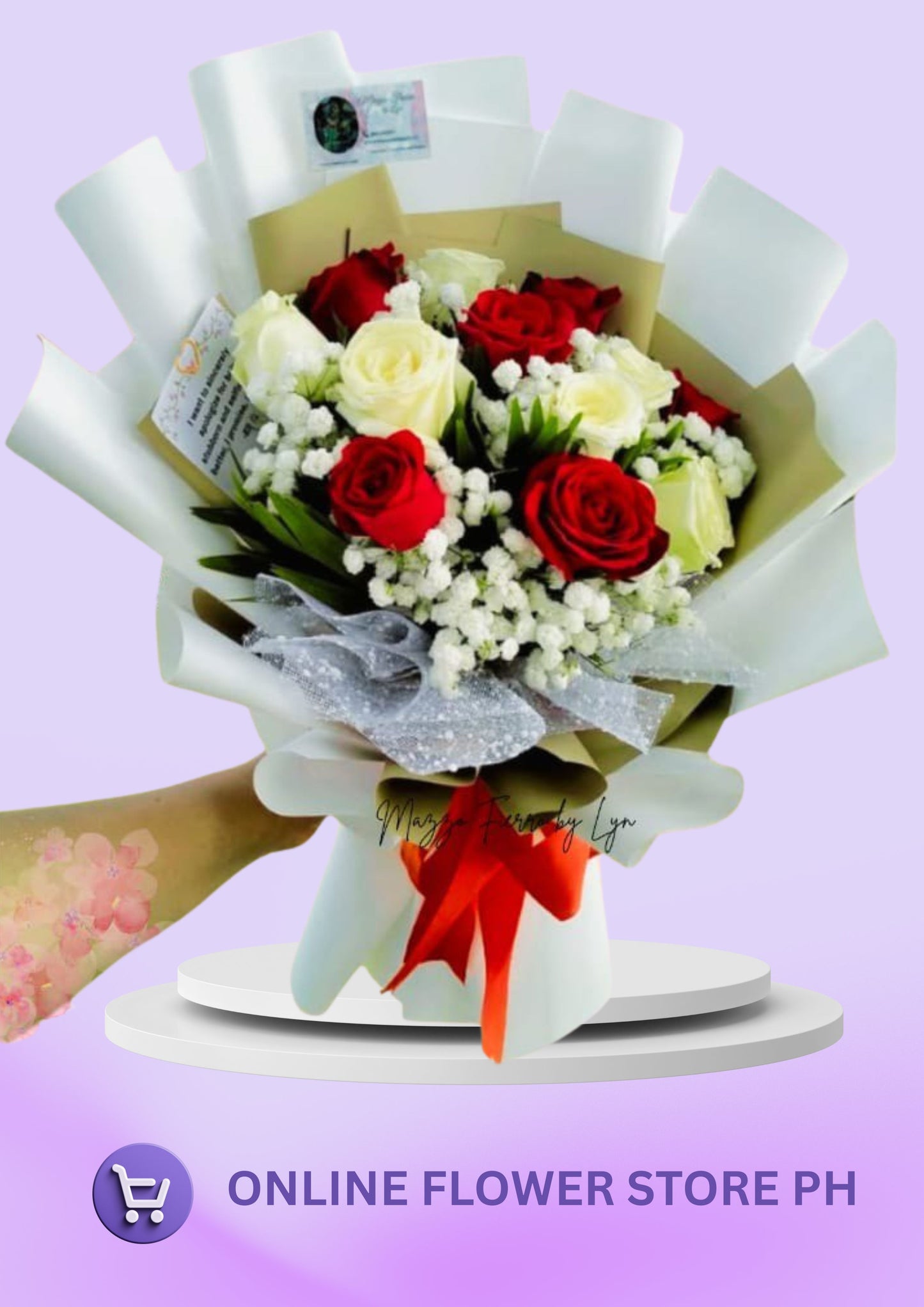 M- 1 dozen Red and White Roses