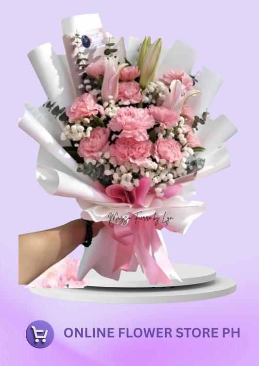 M- 12 Pretty Pink Carnation and 3 Stargazer
