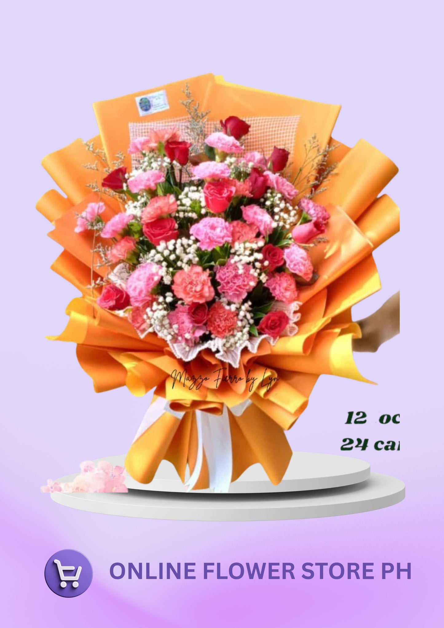 M- 12 Local Roses and 24 pcs Pink Carnation