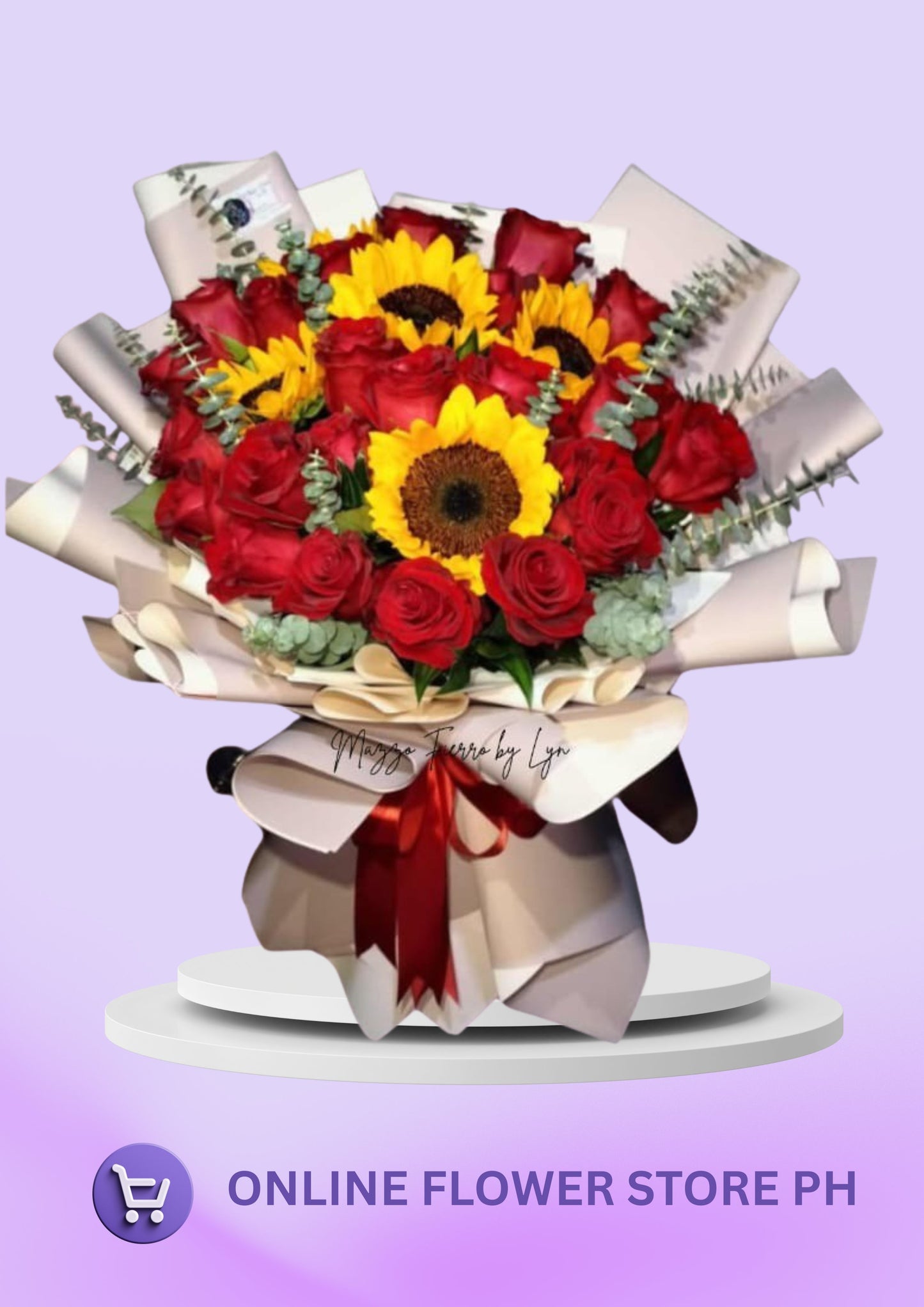 M- 2 dozen Ecuadorian Red Roses and 5 pcs Sunflower