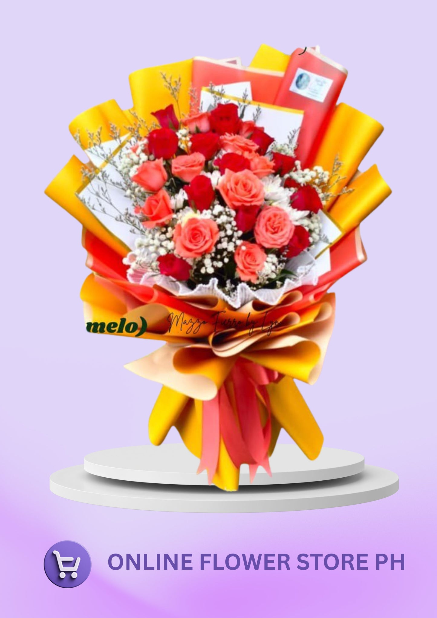 M- 24 pcs Red and Pomelo Roses