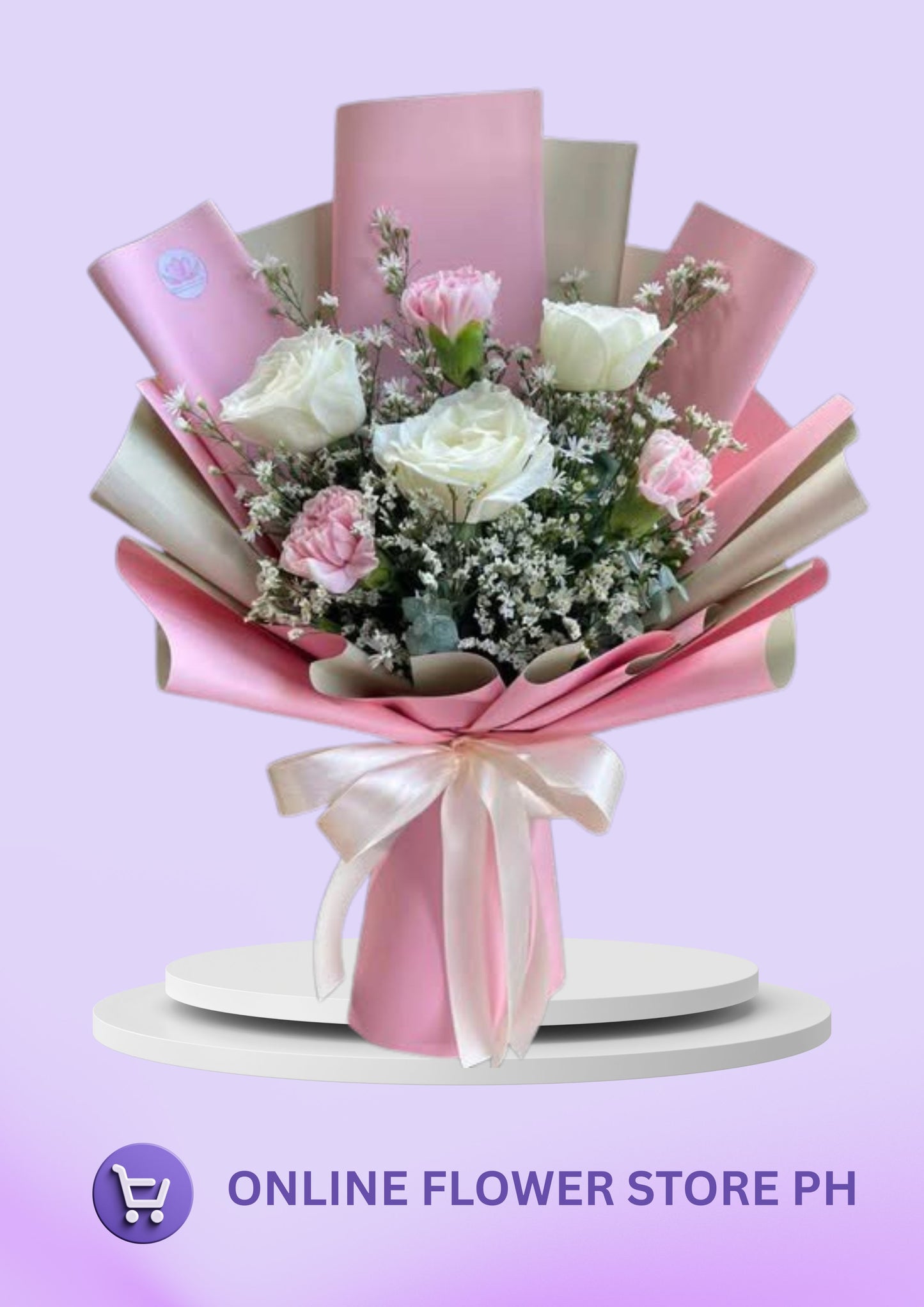 BI- “Pure Elegance: White Roses & Light Pink Carnations Bouquet”