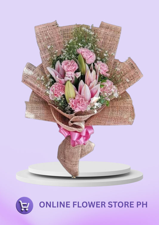 BI-“Graceful Bloom: Carnations & Stargazer Bouquet”