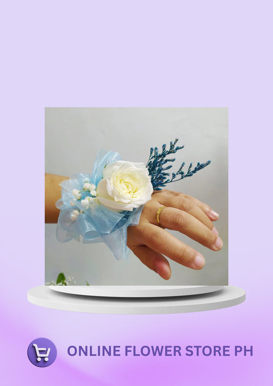 Wrist corsage - White and Blue