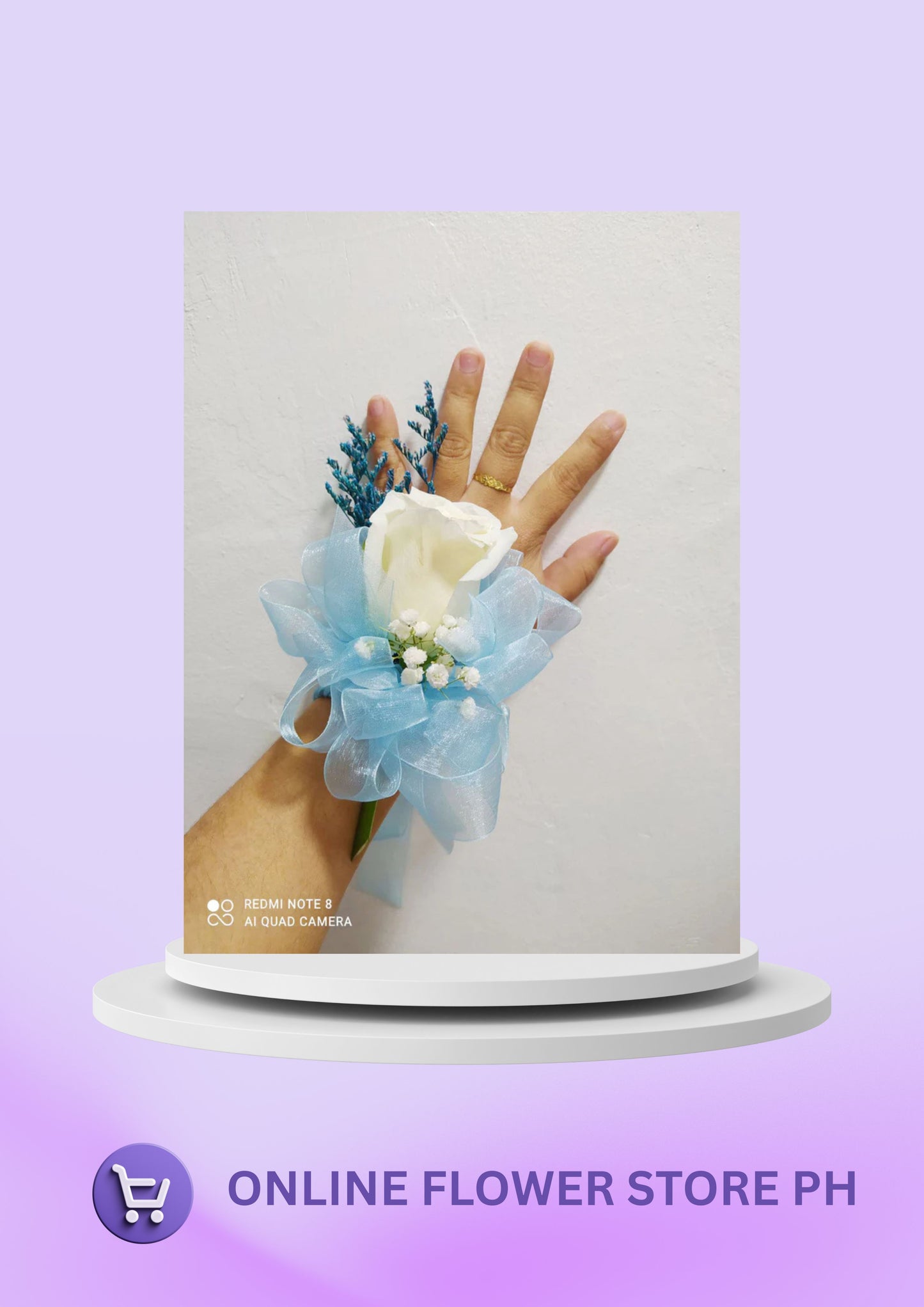 Wrist corsage - White and Blue