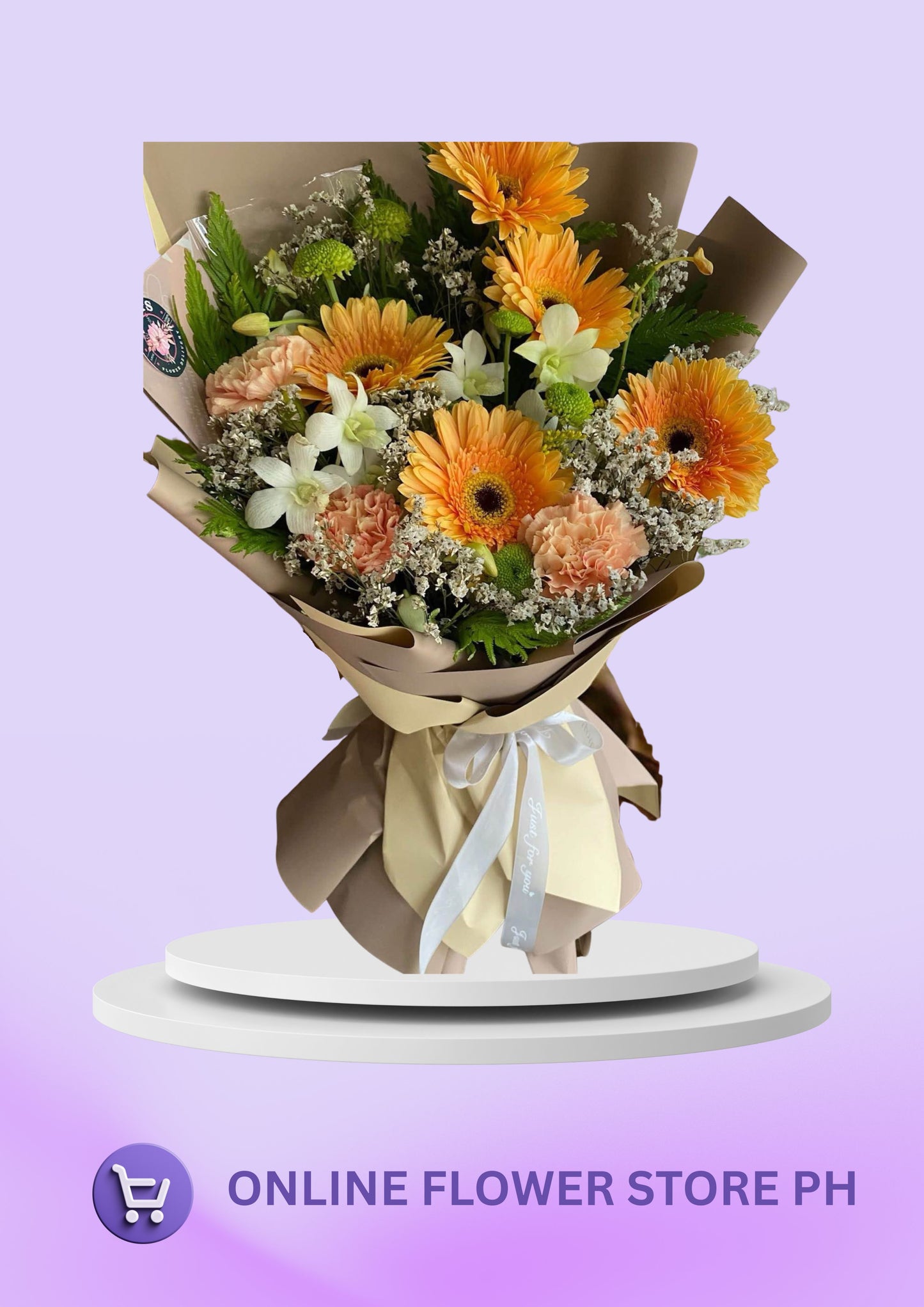 Sunset Bloom – Orange Gerbera & Peach Carnation Bouquet