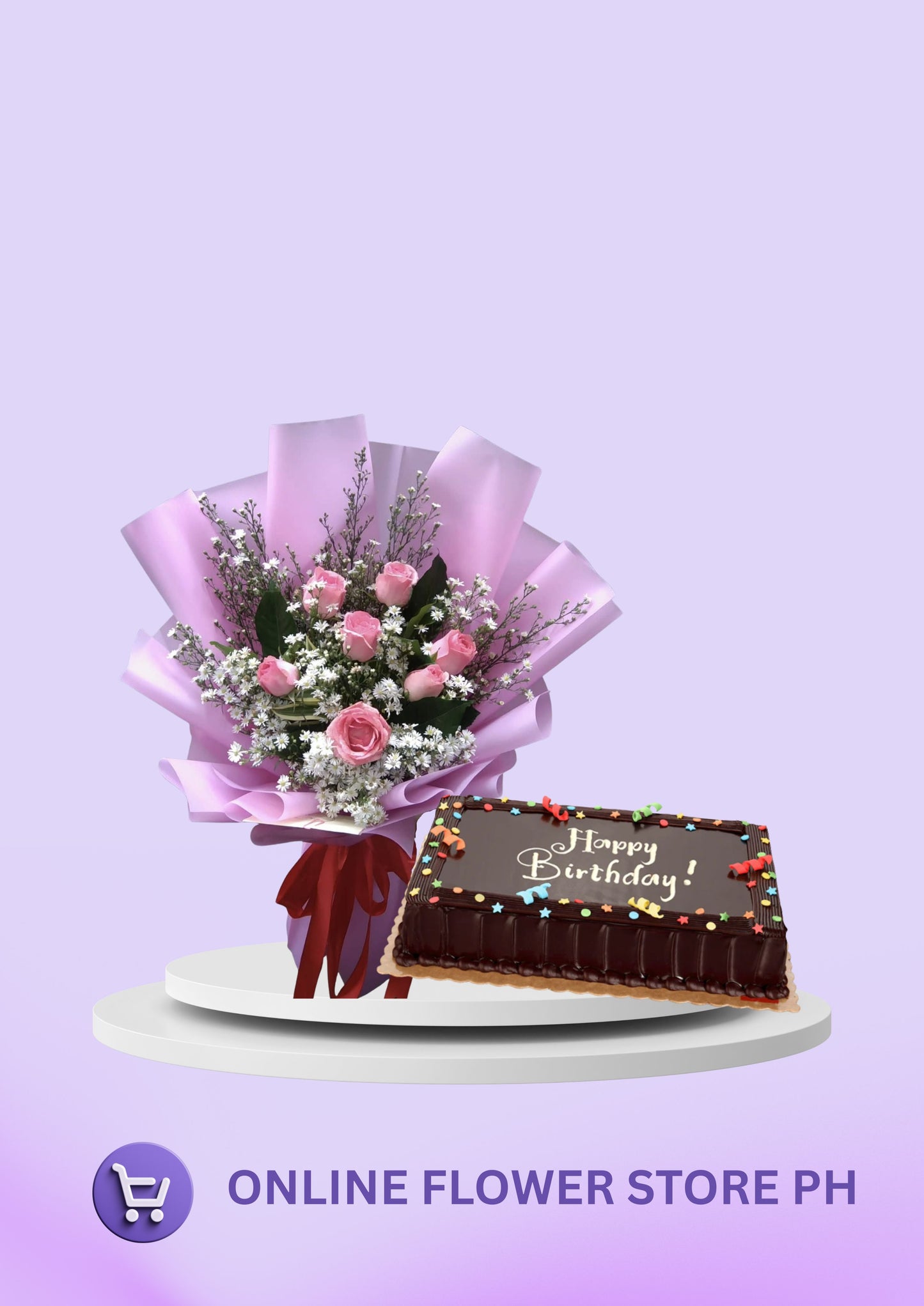 CB- 6 stem Pink Roses with Dedication Cake