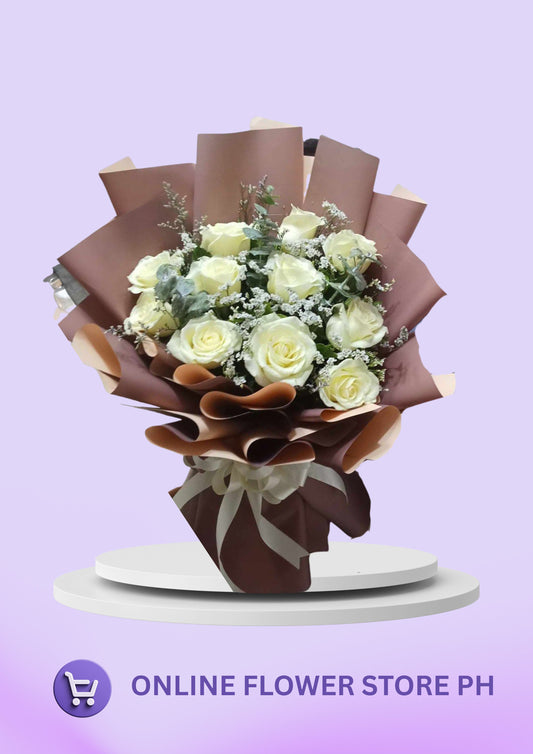 D-“Pure Grace: 1 Dozen White Roses with Eucalyptus”