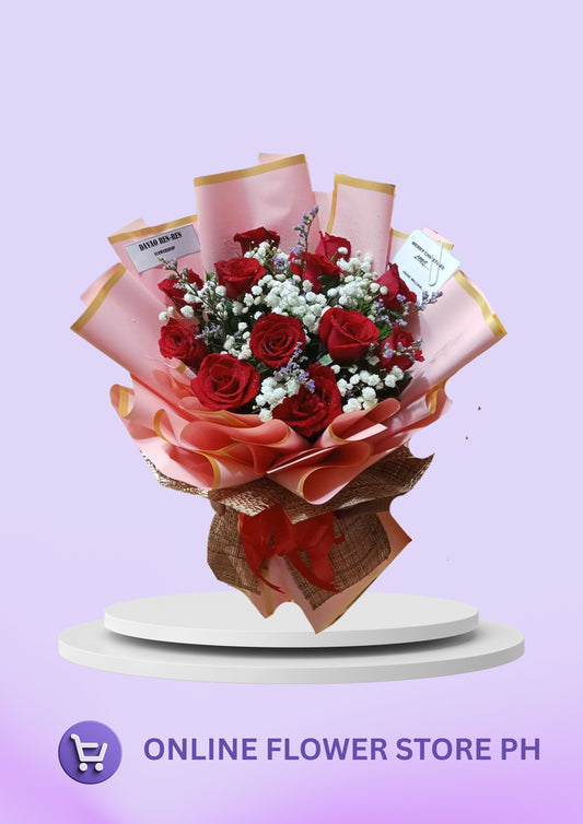 D- “Classic Romance: 1 Dozen Red Roses with Baby’s Breath”