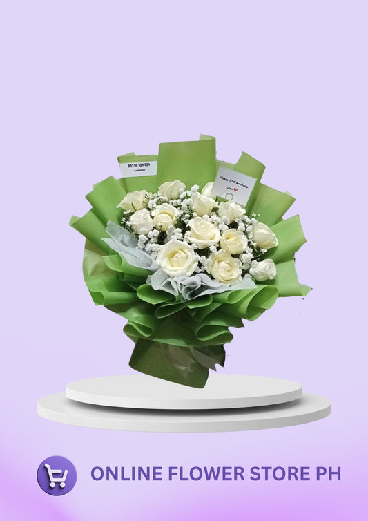 D-“Timeless Purity: 1 Dozen Fresh White Roses”