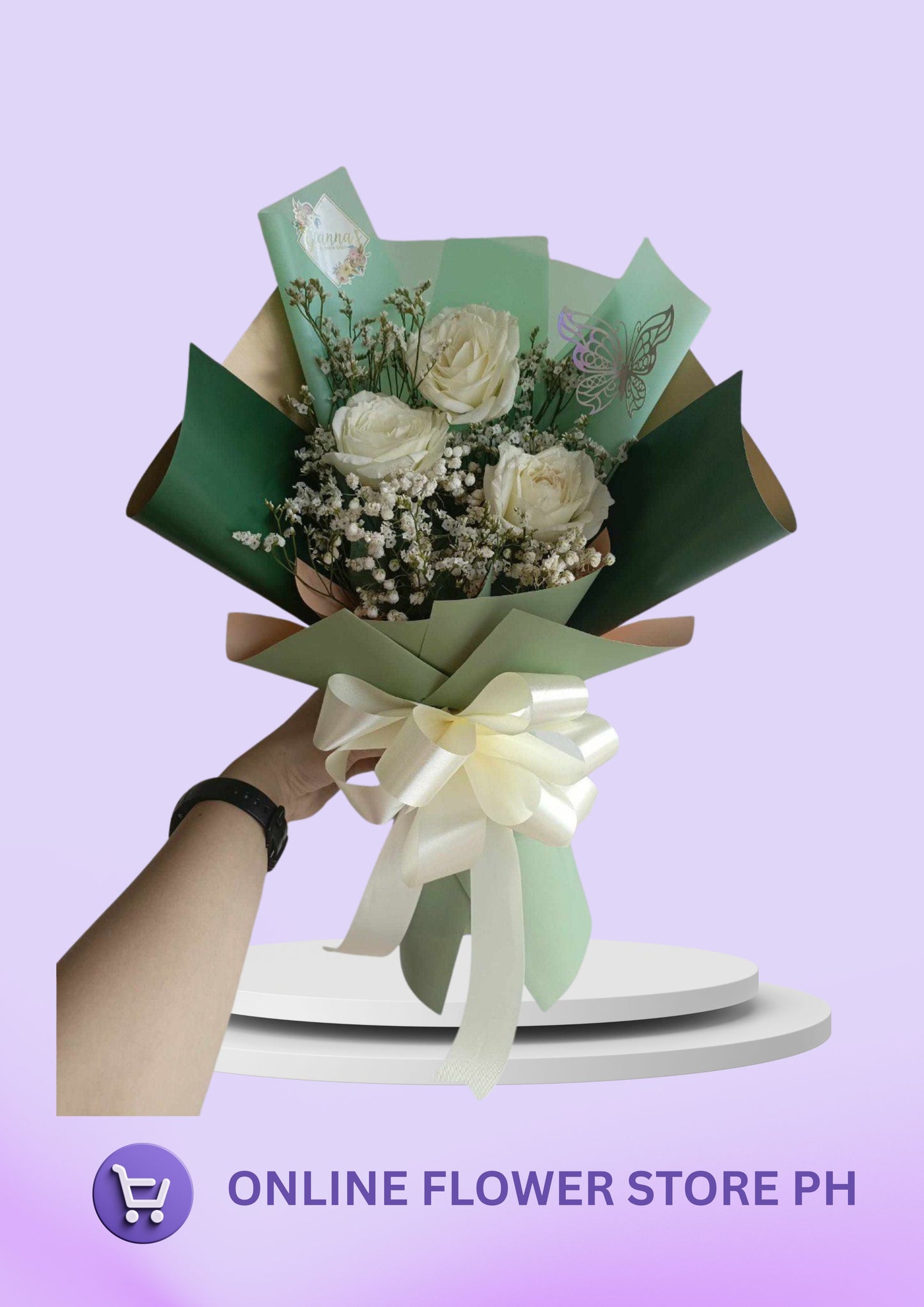 Z-“Pure Sentiment: 3-Stem White Rose Bouquet”