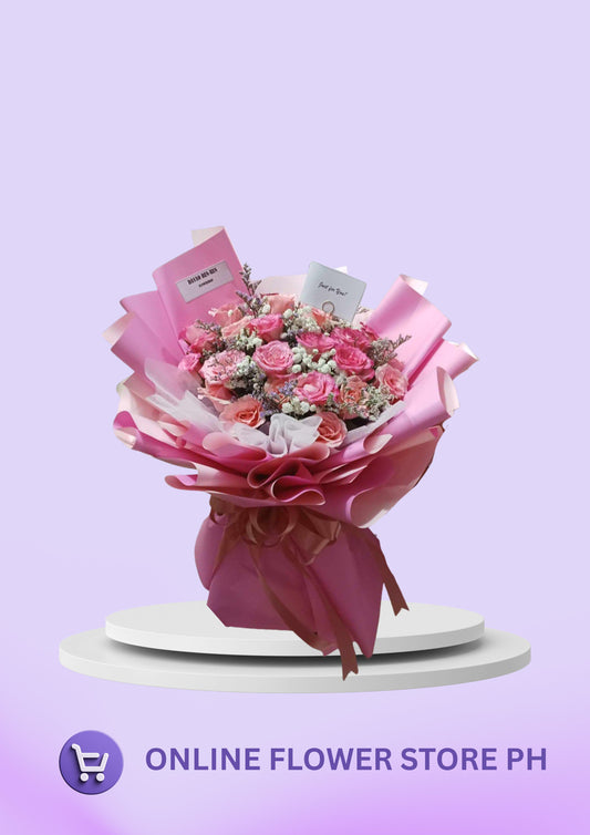 D- “Blushing Elegance: 2 Dozen Pink & Peach Roses Bouquet”