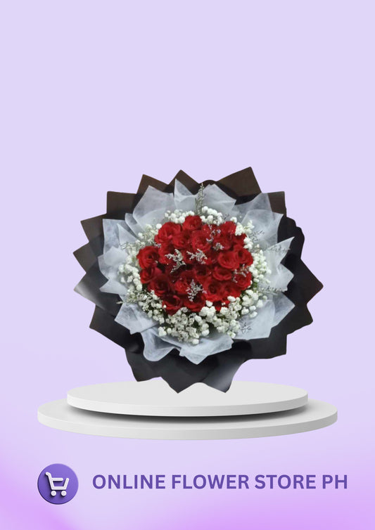 D-“Double Romance: 2 Dozen Red Roses with Baby’s Breath”