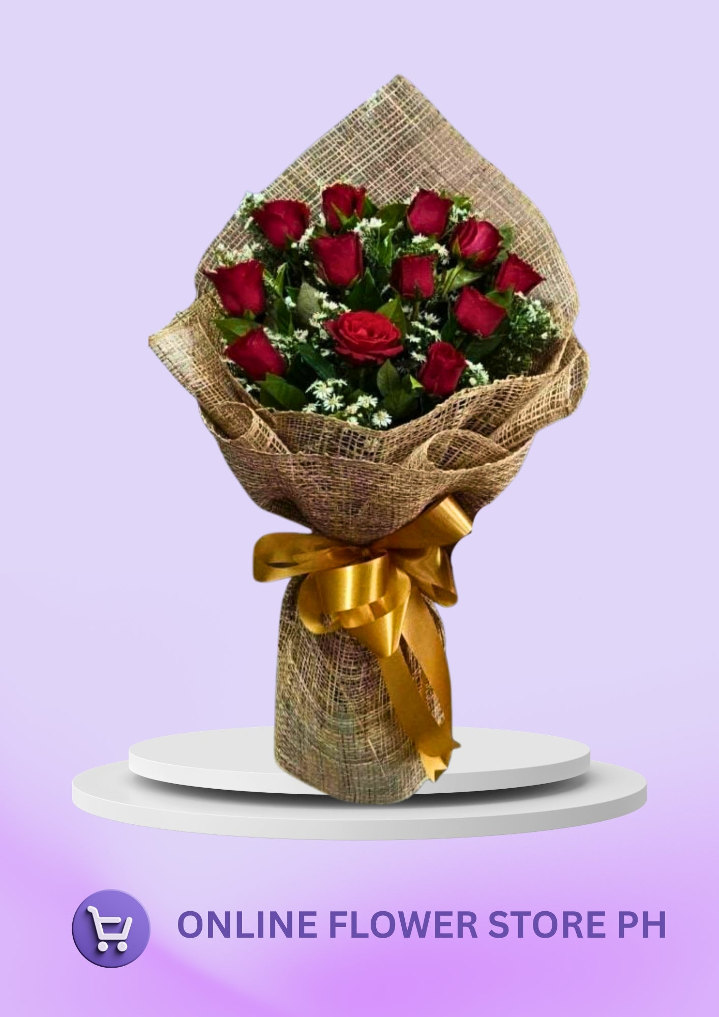 12-Stem Classic Red Roses – Natural Wrap