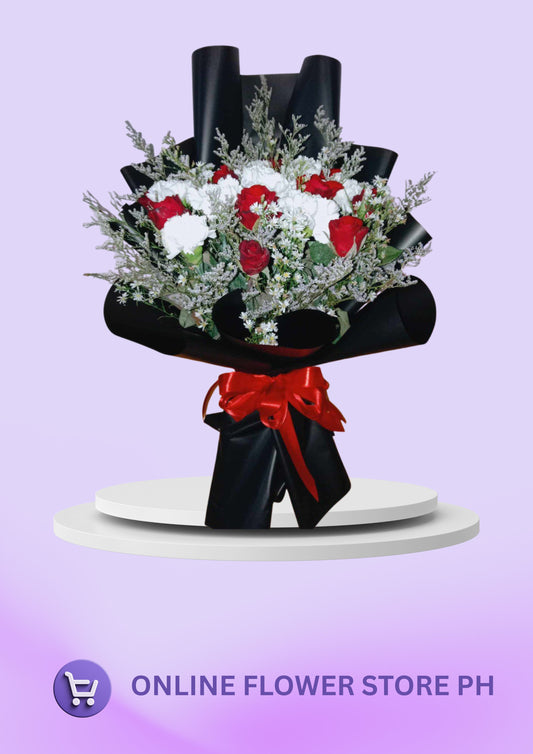 BI- “Perfect Harmony: Red Roses & White Carnations Bouquet”