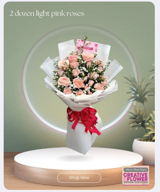 2 Dozen- Light Pink- White Wrapp