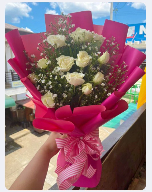 1 Dozen White on Pink